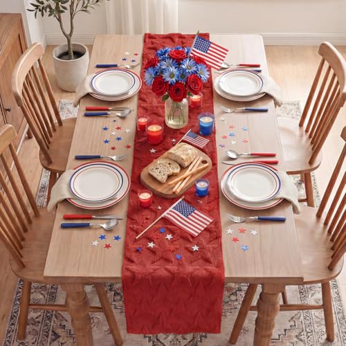 Artoid Mode Red Plush Faux Fur Jacquard 13x60 Inch Holiday Table Runner