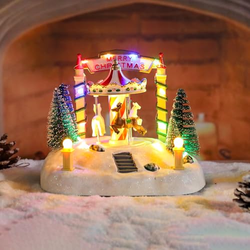 Lighted Musical Christmas Carousel Tabletop Decoration - Battery Powered