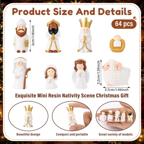 Vertintong Classic 64 Pcs Nativity Scene Mini Jesus Figurines Bulk Set for Christmas