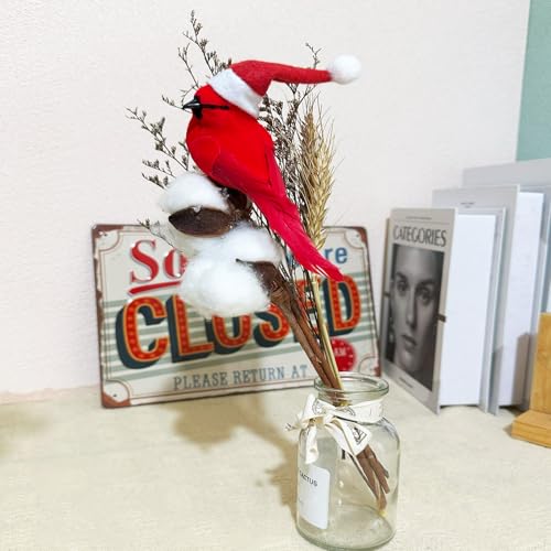 Red Cardinal Birds Set - 2 Faux Foam Feathered Ornaments for Christmas Decorations