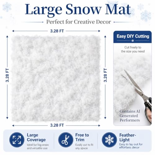 Artificial Fake Snow Blanket Roll (3.28x3.28 FT) for Christmas Decor