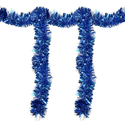 33ft Blue Shiny Metallic Tinsel Garland - Holiday & Party Twist Decor