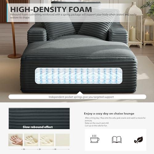 50-Inch Oversized Corduroy Chaise Lounge Chair, Dark Grey Sleeper Couch
