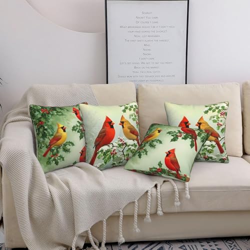 Verdiqor Cardinal Pillow Covers Set of 4 18x18 Inch Christmas Holiday Decor
