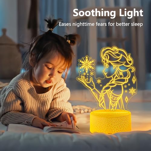 Elsa 16-Color 3D Princess Night Light with Remote - Kids Bedroom Decor