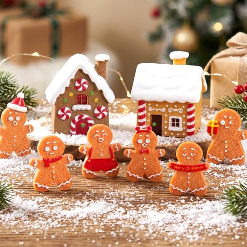 Gingerbread Man Ornament Kit – 6 Mini Figures & 2 House Models for Christmas DIY