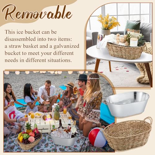 Domensi Set of 2 Wicker-Exterior Ice Buckets, 3-Gallon Beverage Coolers