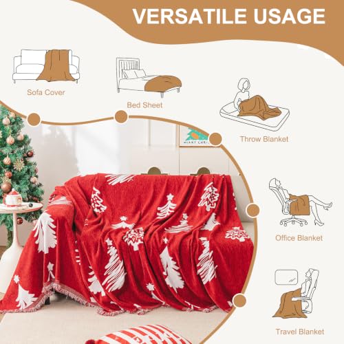 Smiry Chenille Couch Cover for 3-Cushion Sofa, Dog Hair Protection, Red Christmas Tree 88.5x118 Inch