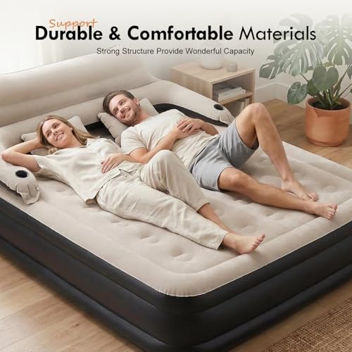 King Size Air Mattress with Headboard and Pump - Inflatable Bed