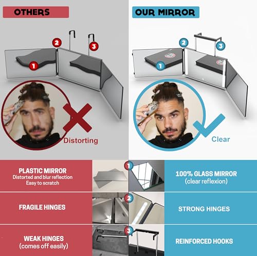 360 Mirror LED Lights Barber 3 Way Hanging Self Hair Cutting System
