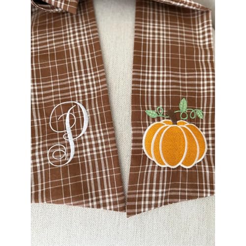 Autumn Plaid Wreath Sash with Pumpkin Embroidery and White Letters