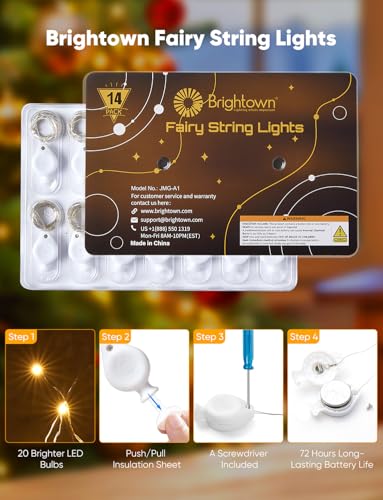 Brightown 14 Pack 6 Color Battery Operated LED Fairy String Lights - Waterproof