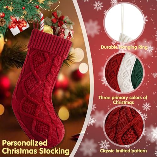 Xihongshi Red 18 Inch Personalized Knit Christmas Stocking - Large Cable Pattern