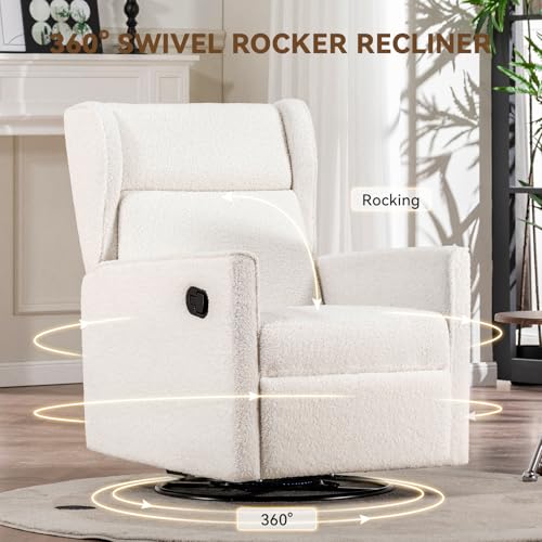 Teddy Fabric Nursery Swivel Rocking Recliner Chair - Beige