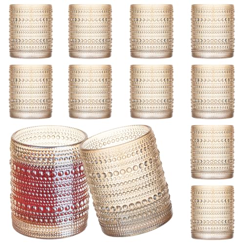 12 oz Vintage Gold Hobnail Beaded Drinking Glasses Set - Water, Juice, Cocktail Tumbler