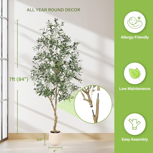 7ft Artificial Olive Tree with Planter - Realistic Faux Plant for Home Decor