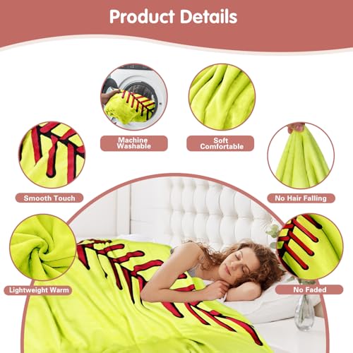 Wonfly Softball Throw Blanket for Boys Adults 60x80 in - Baseball Gifts