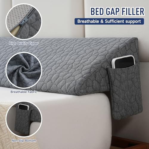 King Bed Wedge Pillow - Headboard Gap Filler, Non-Slip Foam