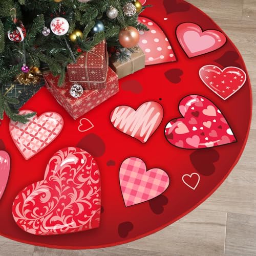 48-Inch Valentine's Day Heart Tree Skirt - Red & Pink Holiday Mat Decor