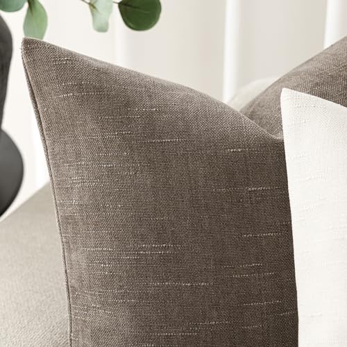 Foindtower 20x20 Faux Linen Chenille Throw Pillow Covers - Set of 2, Taupe
