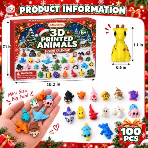 Christmas Advent Calendar with 100 3D Printed Animal Fidget Toys for Kids