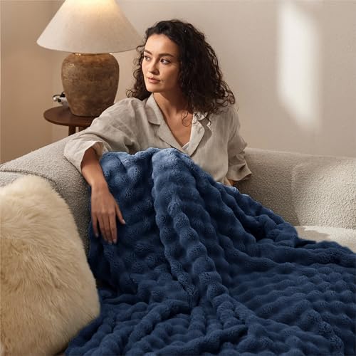 Cozy 3D Fleece Bubble Throw Blanket - Lightweight Blue 50"x60"