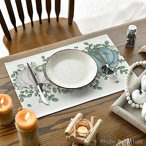 Artoid Mode 12x18 Beige/Blue Set of 4 Pumpkin Eucalyptus Placemats, 12" x 18"