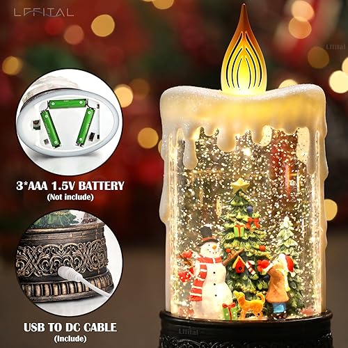 Lighted Candle-Shaped Snow Globe Lantern with Music and Timer