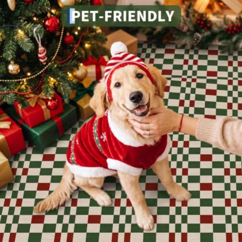 GarveeHome 9x12 Christmas Checkered Rug - Festive Red & Green Holiday Decor, Non-Slip, Machine Washable, for Living Room, Carnival Variation