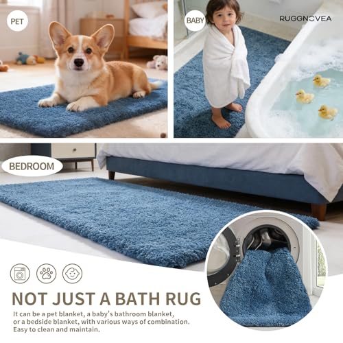 Ruggnovea Non-Slip Bathroom Rug - Ultra Soft Absorbent Microfiber Bath Mat 24x17 Blue