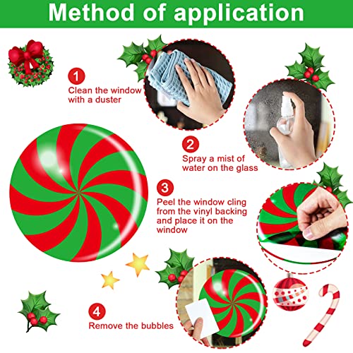 40PCS Christmas Candy Window Clings for Holiday Decor - Reusable Peppermint Stickers