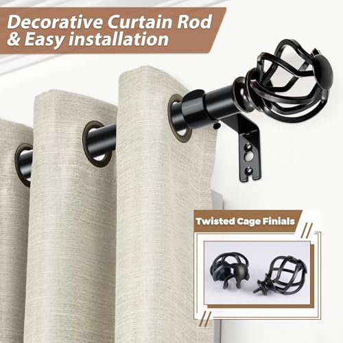 Twisted Cage Curtain Rod Finials, Black Metal Replacement Ends, 2 Pack