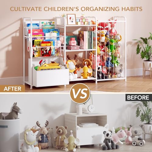 Kids Bookshelf and Toy Storage Organizer with Movable Toy Chest