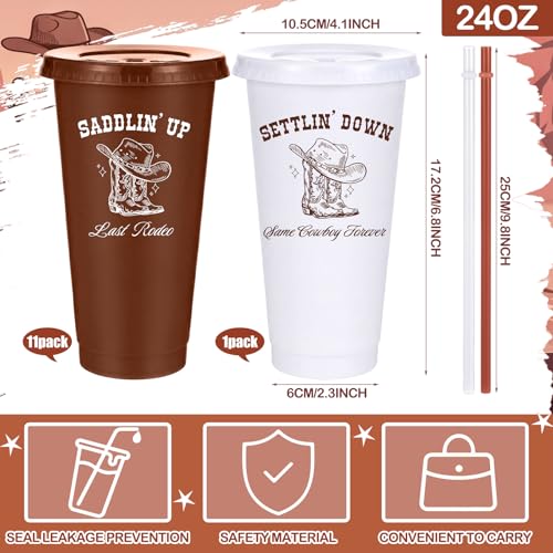 Potchen Western Bridal Xmas Cups Bulk with Lids & Straws, 12 Pcs, Brown / White