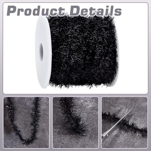 Black Thin Tinsel Garland Ribbon (0.8 Inch x 21.8 Yards) Shiny Holiday Trim