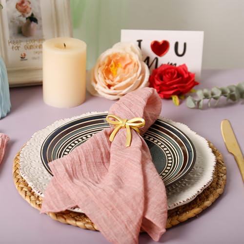 Wonlex Matte Gold 20 Pcs Bow Napkin Rings Elegant Table Decor for Weddings & Parties