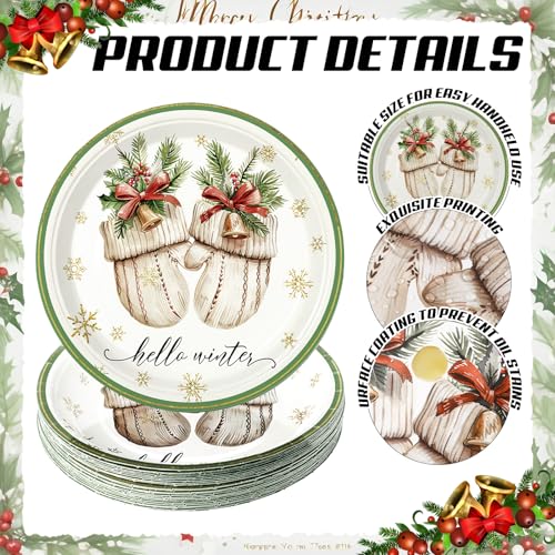 60 Pcs Christmas Disposable Paper Plates 9 Inch - Vintage Xmas Dinner Plates, 4 Styles, 60 Count, Fresh Style