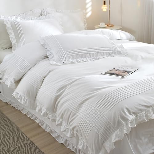 King Size White Ruffle Duvet Cover 100% Cotton 104 x 90