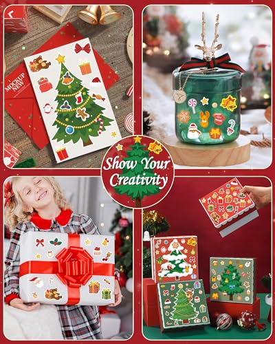 Aowplc Christmas Tree Stickers for Kids - 48 Sheets Holiday Crafts & Party Favors