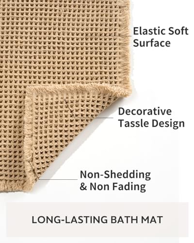 tchdio Waffle Bath Mat Non Slip Absorbent Bathroom Rug, 17" x 24" Brown