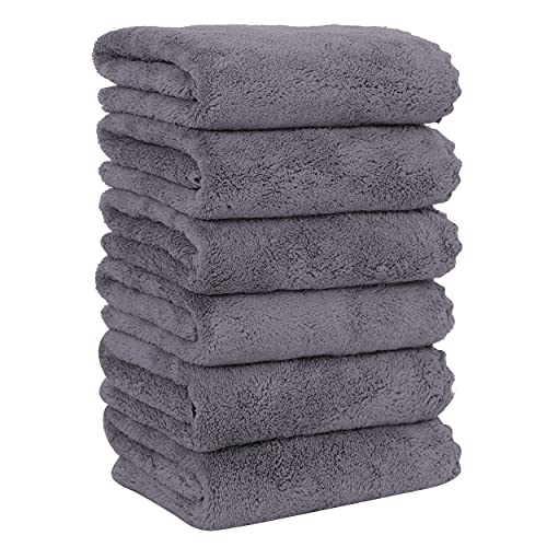 MOONQUEEN 6 Pack Microfiber Coral Velvet Hand Towels Gray 16x28