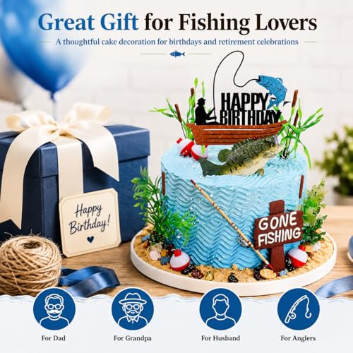 17-Piece Gone Fishing Cake Topper Set for Fisherman Birthday Parties