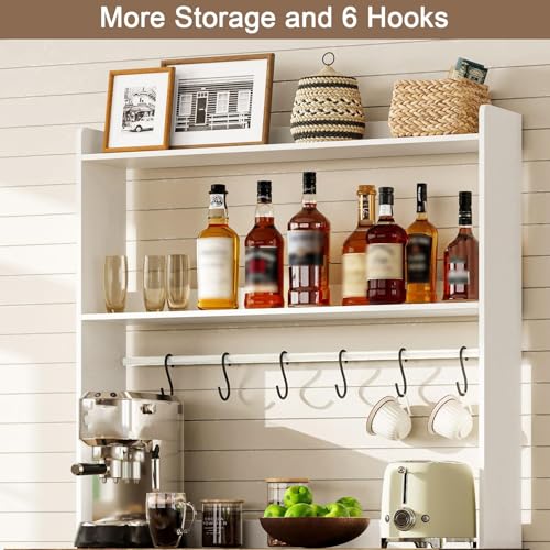Farmhouse Bakers Rack with Power Outlets, Coffee Bar Cabinet & Hutch
