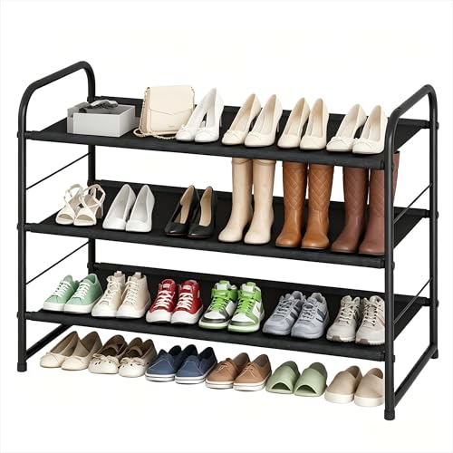 3-Tier Stackable Shoe Rack – Expandable Metal Closet Shoe Organizer