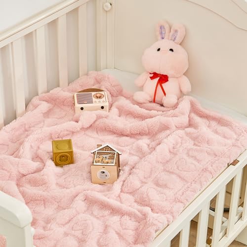 Yurhap Heart Plush Fleece Baby Blanket, Soft Sherpa Crib Blanket, 30"x40"