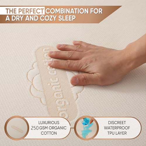 Organic Cotton Waterproof Mattress Protector - Twin Size Deep Pocket Fitted Cover