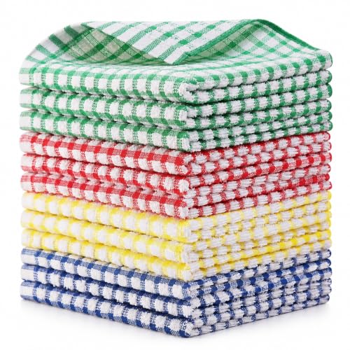 12-Pack 100% Cotton Kitchen Dish Cloths, 12x12 Inch Absorbent Terry Towels