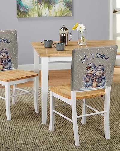 AMZRicher 4-Pack Grey Christmas Snowman Chair Back Covers for Dining Chairs Winter Holiday Decor