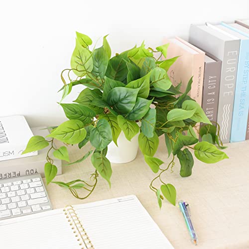 Artificial Pothos Plant in Pot, 7.9-Inch Lifelike Potted Fake Plant