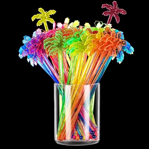 Reallnaive 100 Pcs Coconut Tree Cocktail Swizzle Sticks - Durable Plastic Drink Stirrers